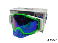 Очки мотокросс 100% XD3-28 коробка цв. оправы Зеленый-белый цв. стекла Синий матовый
